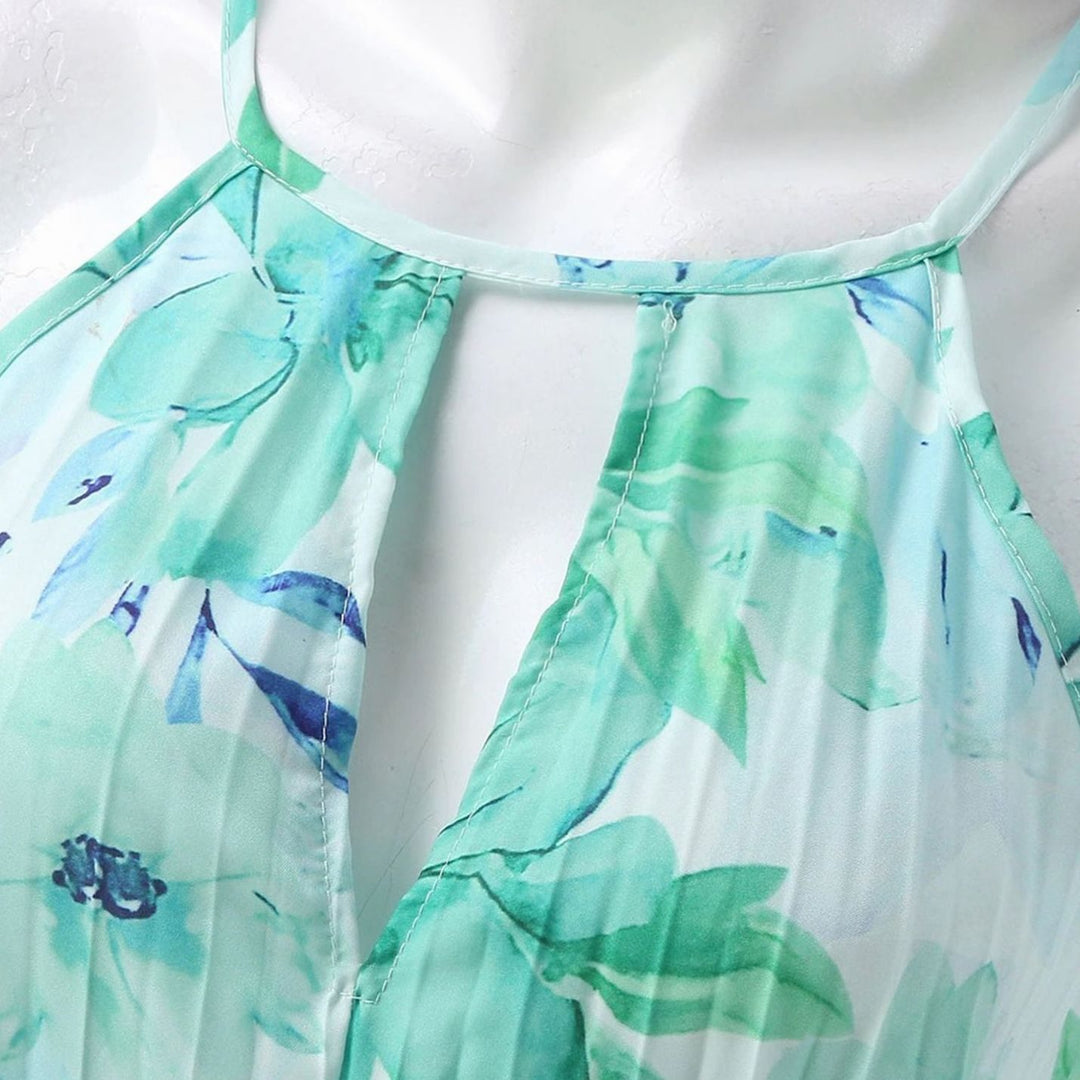 Women's Floral Halter-Neck Pleated Maxi Sundress