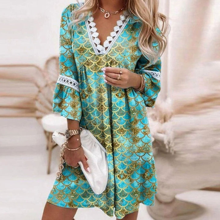 Women's Floral Lace-Trim V-Neck A-Line Mini Dress - Green