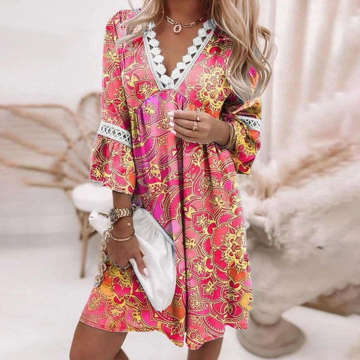 Women's Floral Lace-Trim V-Neck A-Line Mini Dress