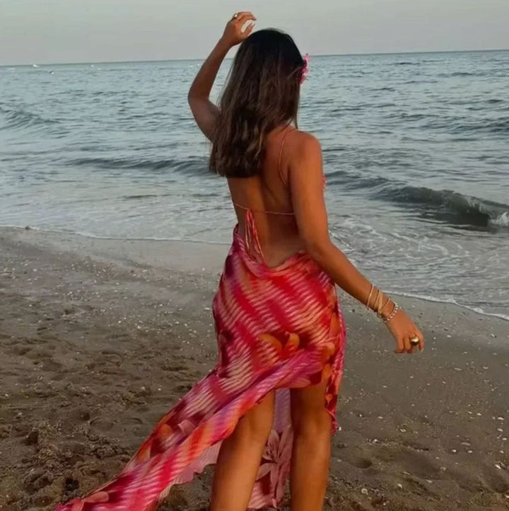 Women's Floral Maxi Dress Spaghetti-Strap Side-Slit Long Sundress