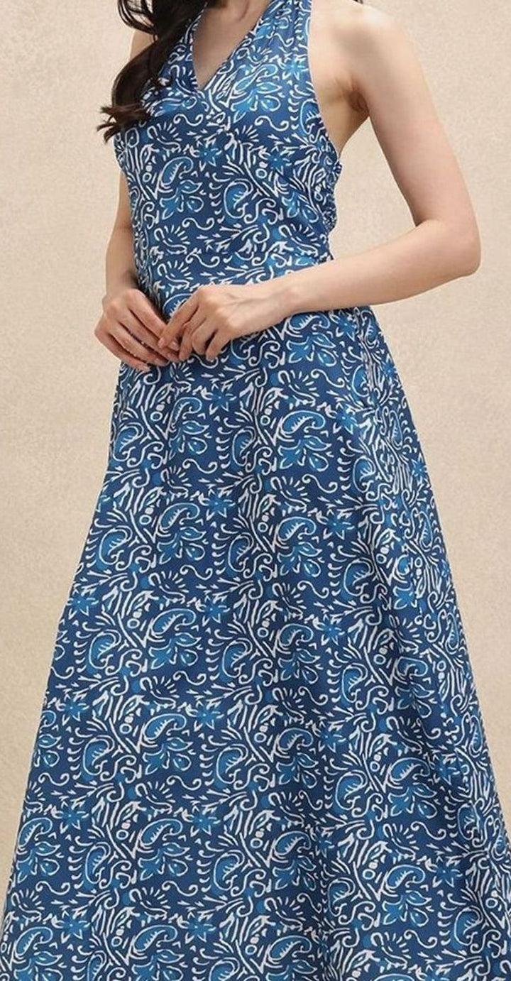 Women's Floral Print Halter-Neck A-Line Maxi Dress