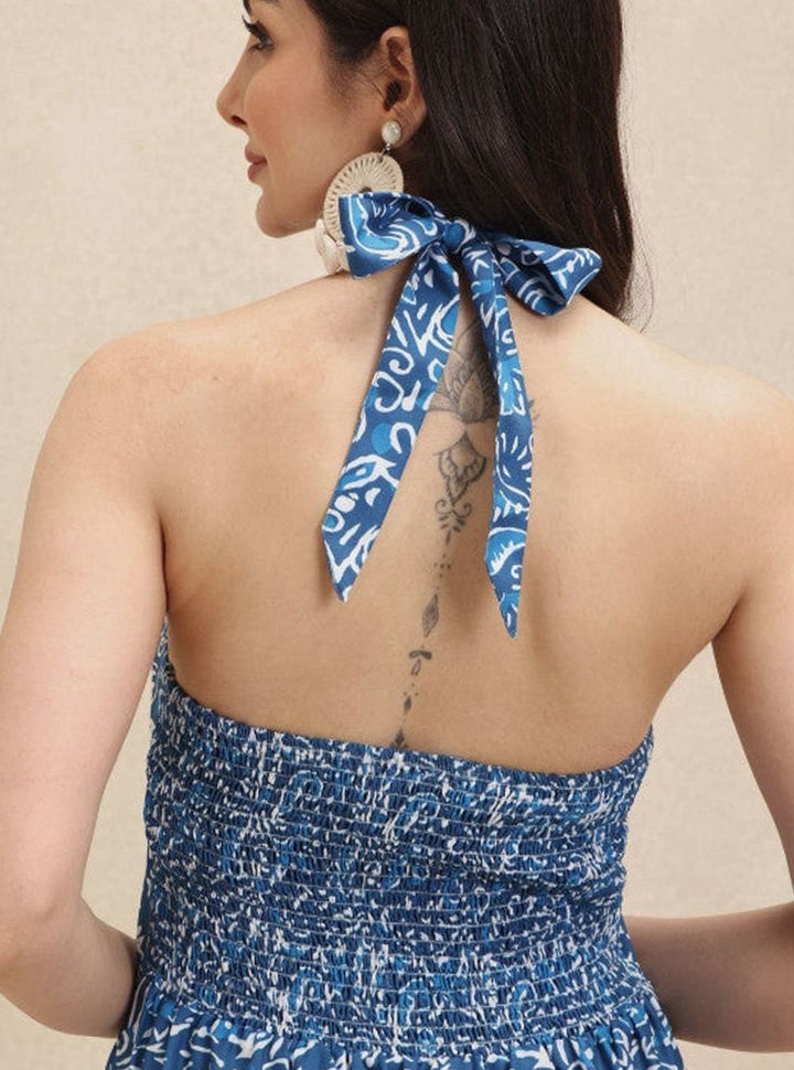 Women's Floral Print Halter-Neck A-Line Maxi Dress