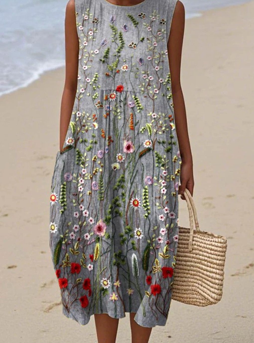 Women's Floral Print Sleeveless Midi Dress Relaxed Fit - Multicolor