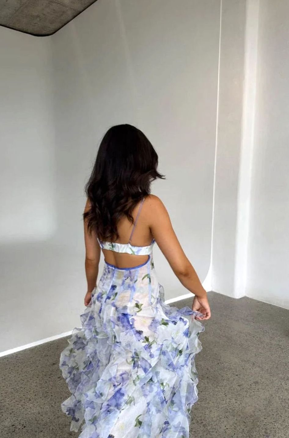 Women's Floral Ruffled Corset Strapless Maxi Dress