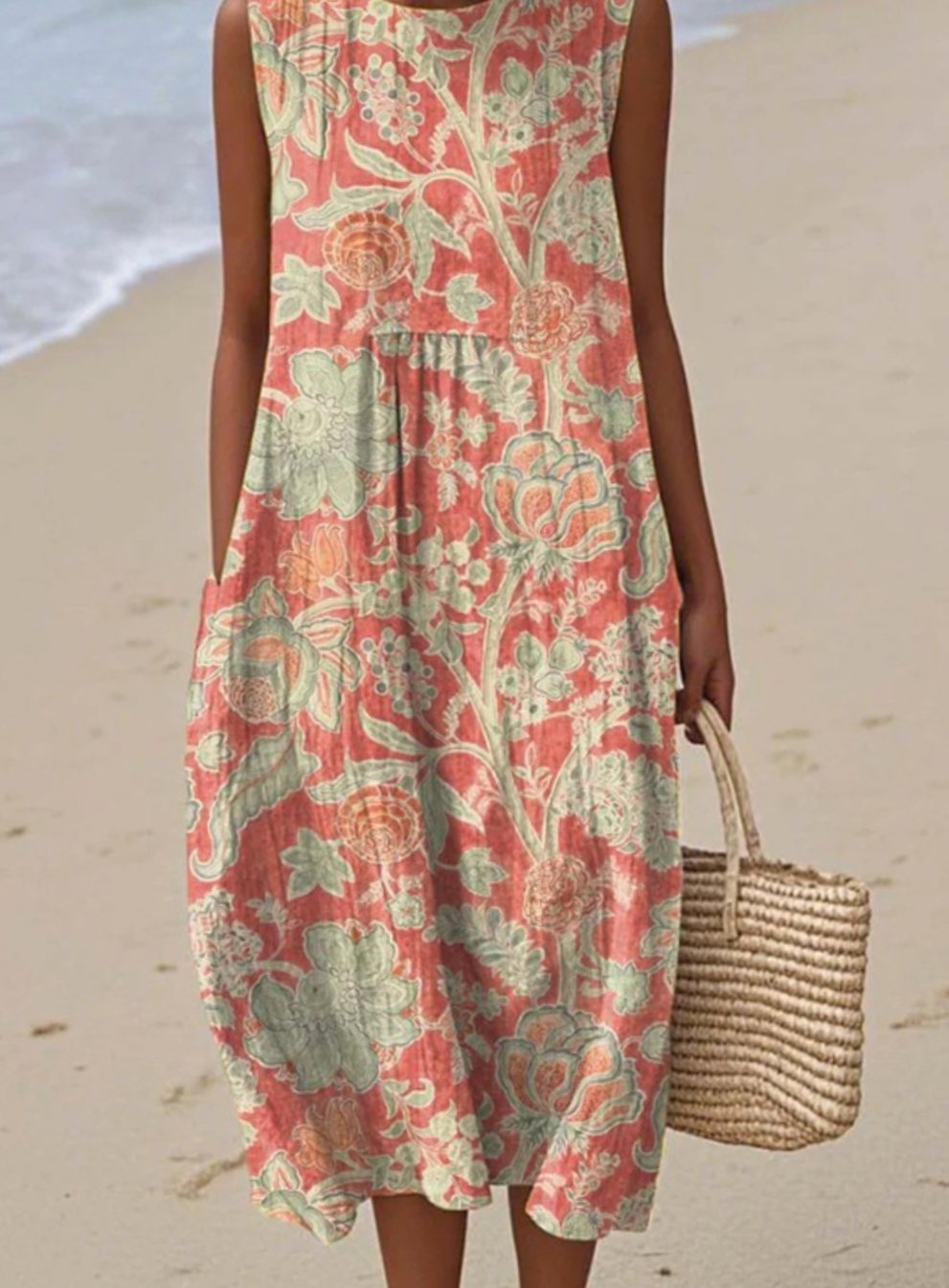 Women's Floral Sleeveless Midi Dress Relaxed Botanical Print - Multicolor