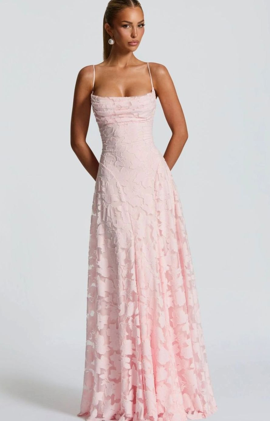 Women's Floral Spaghetti-Strap A-Line Pink Maxi Dress - Pink