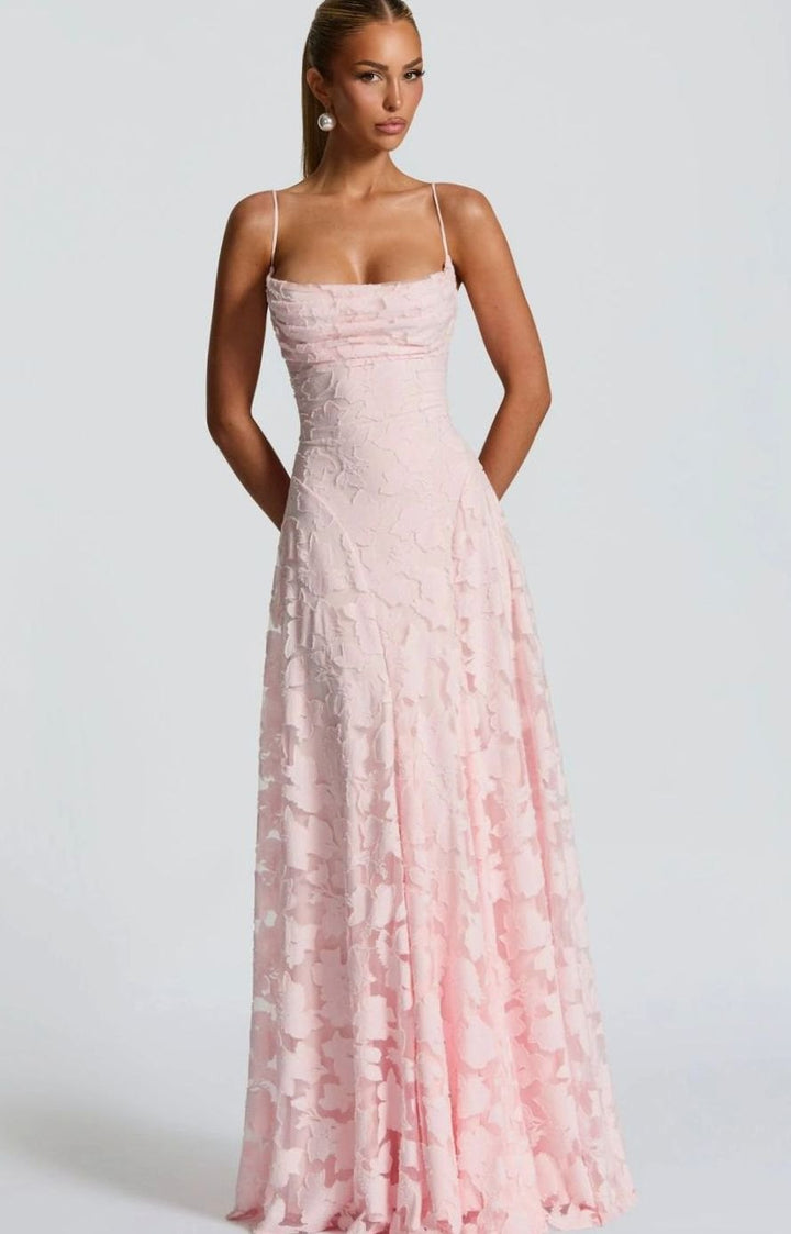 Women's Floral Spaghetti-Strap A-Line Pink Maxi Dress - Pink