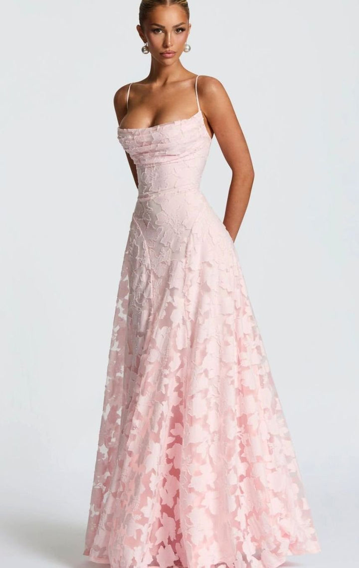 Women's Floral Spaghetti-Strap A-Line Pink Maxi Dress