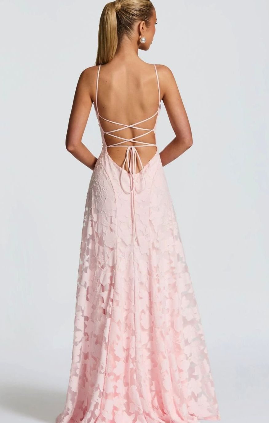 Women's Floral Spaghetti-Strap A-Line Pink Maxi Dress
