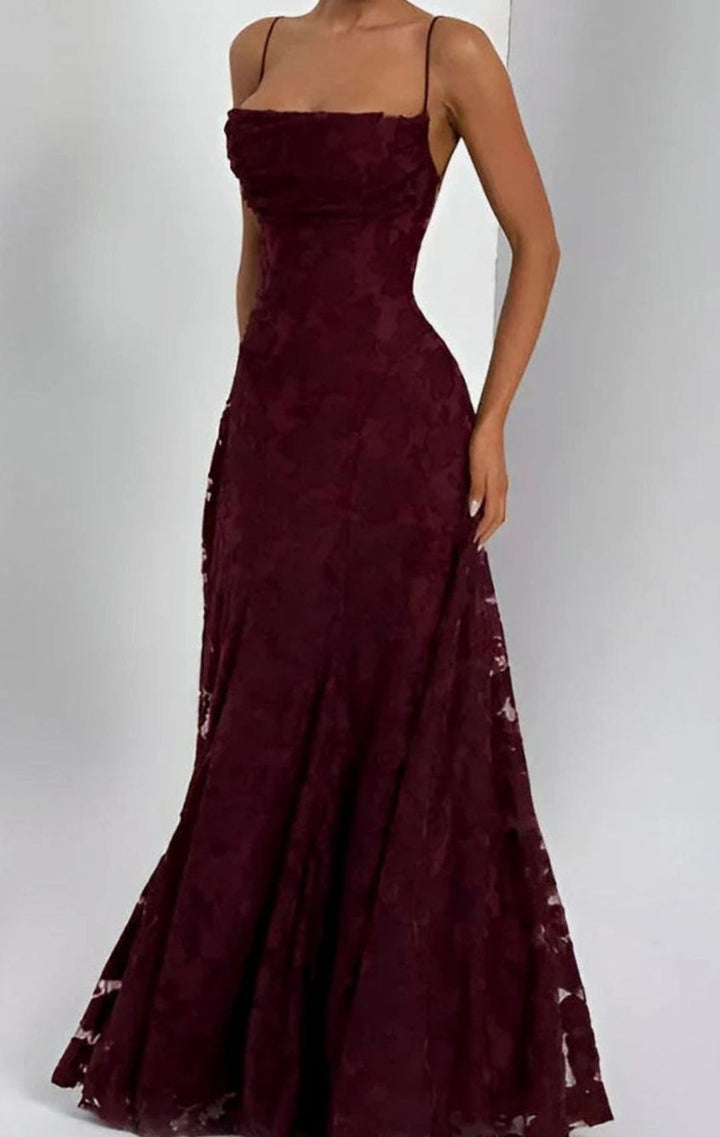 Women's Floral Spaghetti-Strap A-Line Pink Maxi Dress