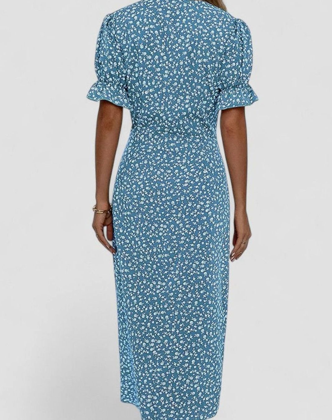 Women's Floral V-Neck Button-Front Short Sleeve Midi Dress