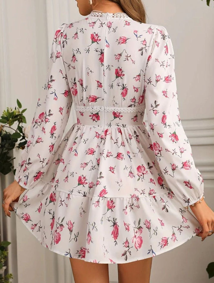 Women's Floral V-Neck Ruffle A-Line Elegant Mini Dress