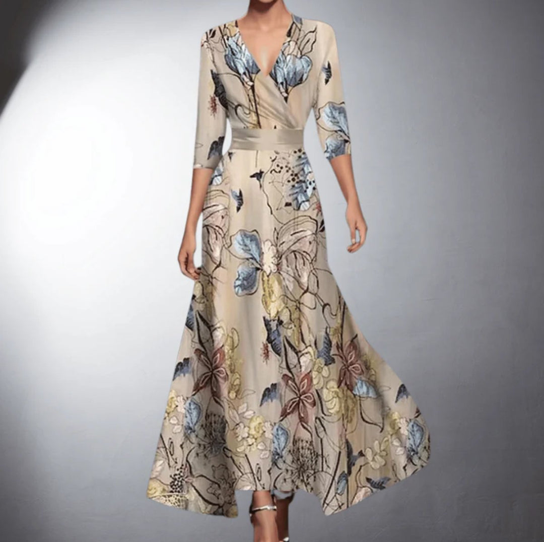 Women's Floral V-Neck Wrap Formal Dresses Elegant Maxi - Floral