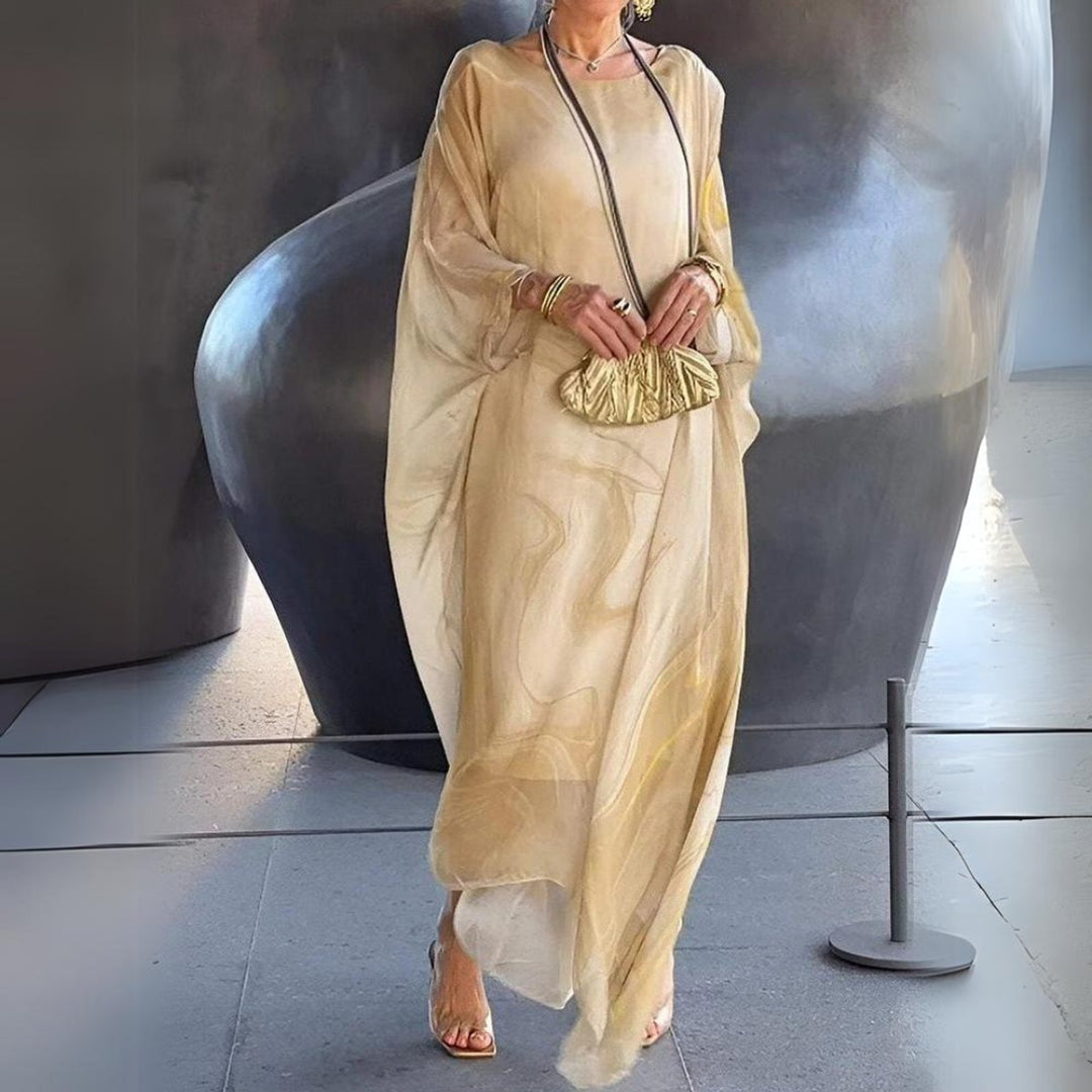 Women's Flowing Batwing Maxi Long Sleeve Dress Round Neck - Yellow (Almost Sold Out)