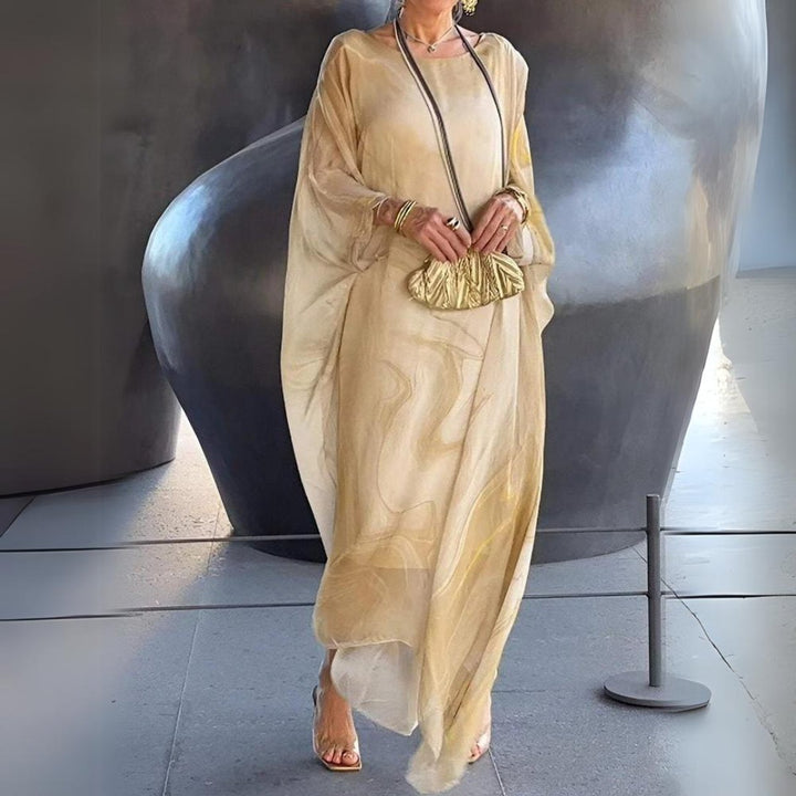 Women's Flowing Batwing Maxi Long Sleeve Dress Round Neck - Yellow (Almost Sold Out)