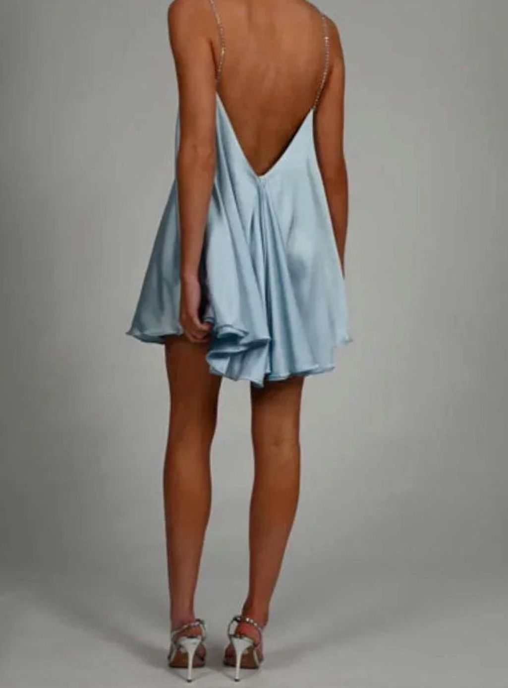 Women's Flowy Mini Wedding Guest Dress Rhinestone Chain Straps
