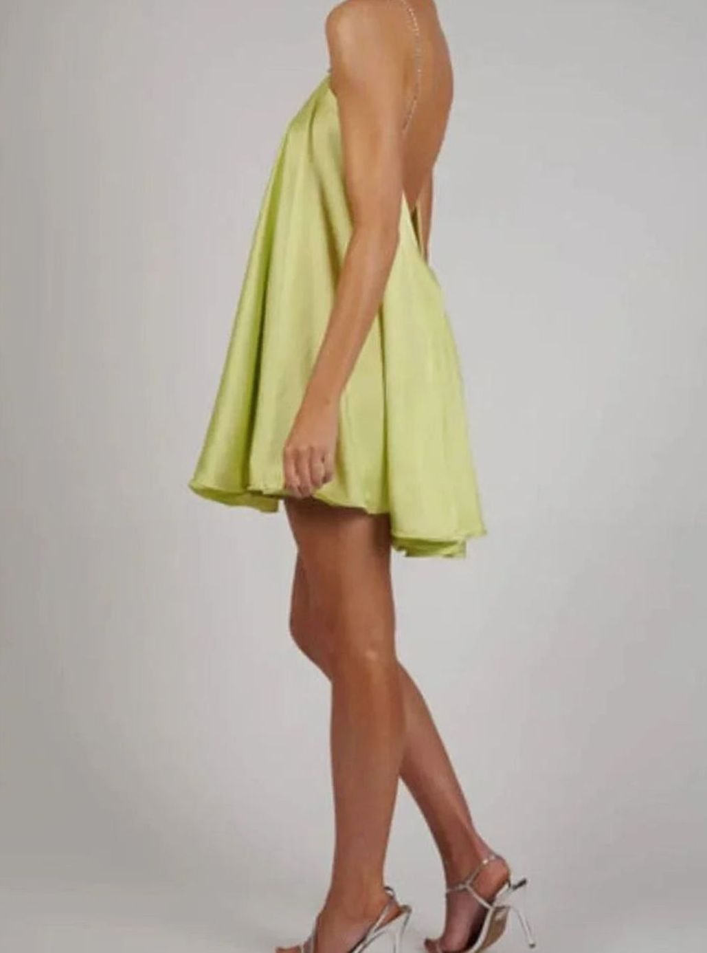 Women's Flowy Mini Wedding Guest Dress Rhinestone Chain Straps