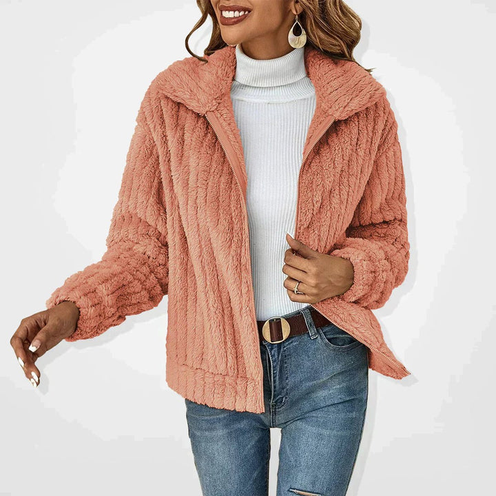 Women's Fluffy Zip-Up Quilted Jacket Oversized Fleece Coat - Rose