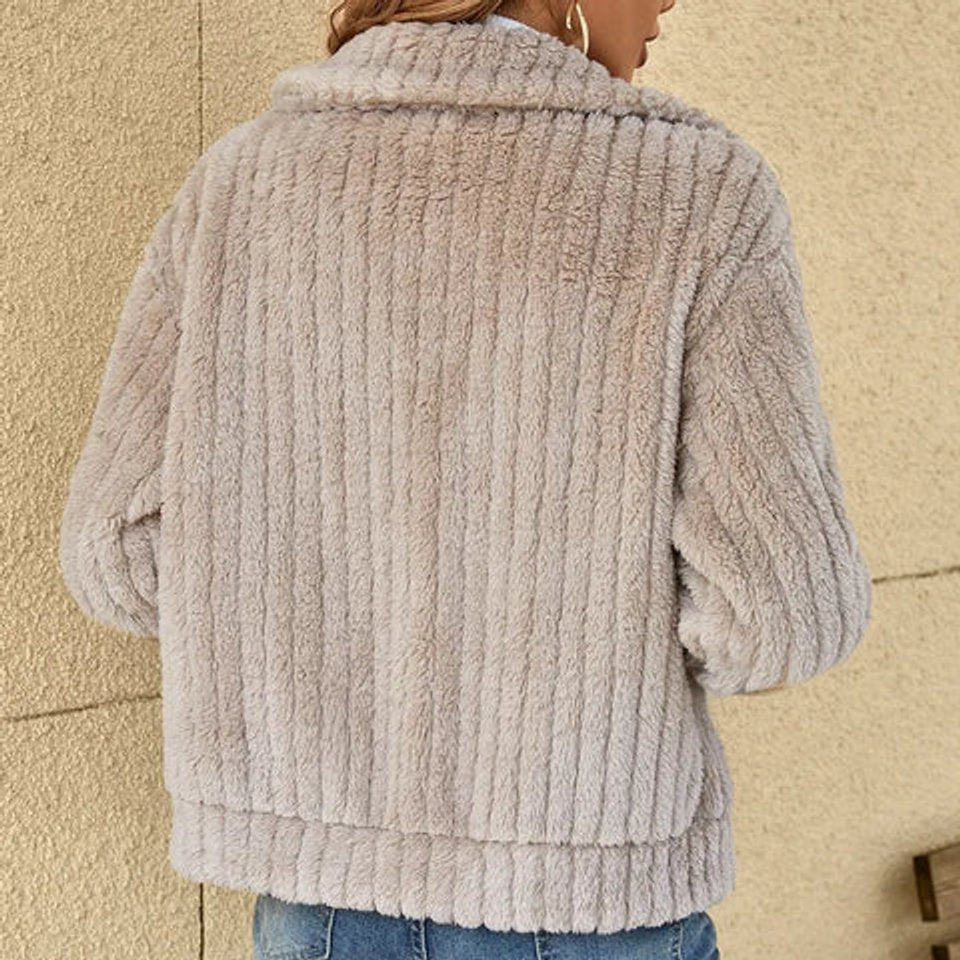 Women's Fluffy Zip-Up Quilted Jacket Oversized Fleece Coat