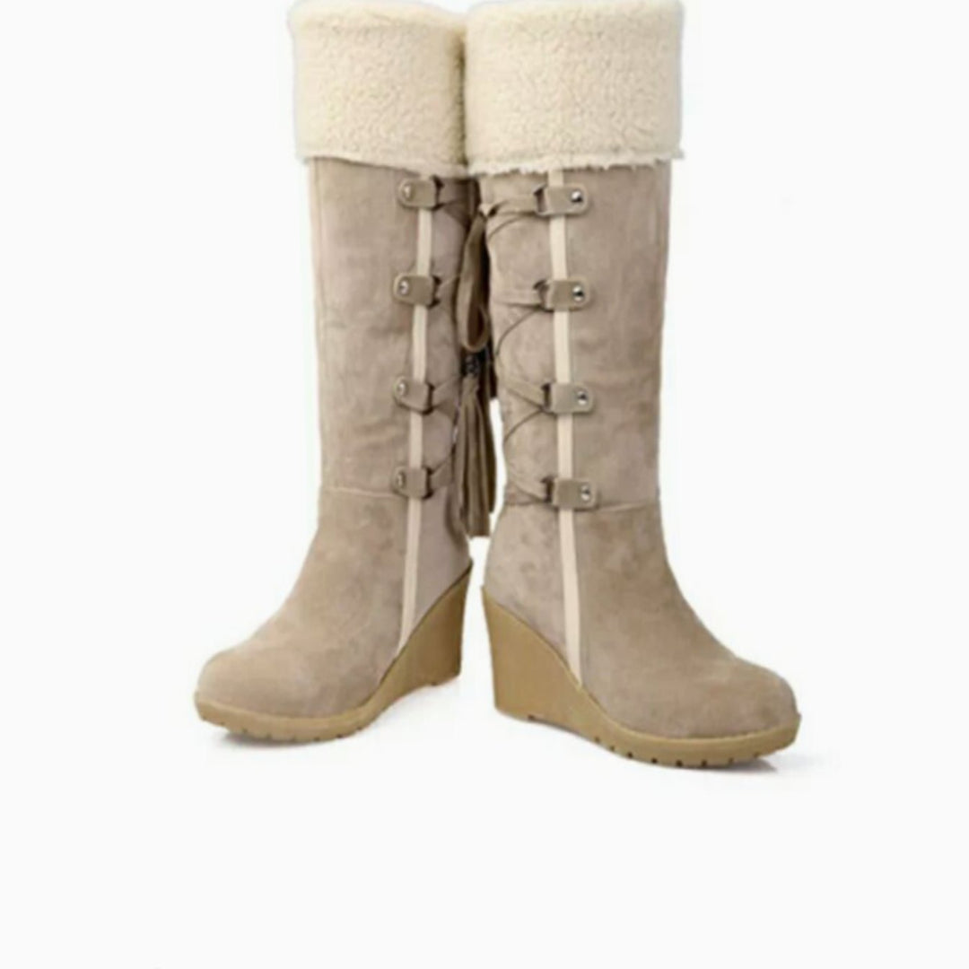 Women's Fur-Trimmed Wedge Heel Knee-High Winter Boots