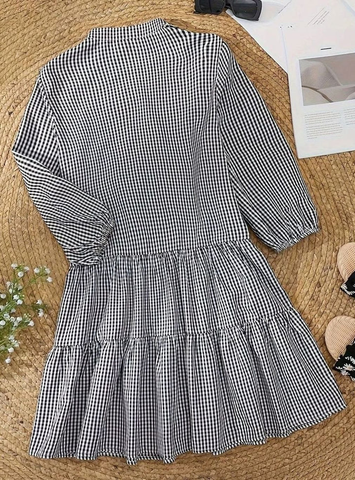 Women's Gingham Button-Front Ruffle Hem Mini Dress