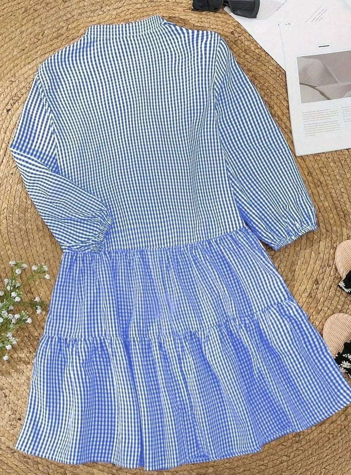 Women's Gingham Button-Front Ruffle Hem Mini Dress