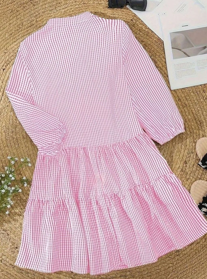 Women's Gingham Button-Front Ruffle Hem Mini Dress
