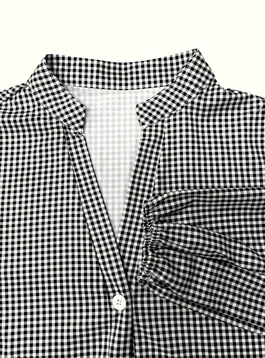 Women's Gingham Button-Front Ruffle Hem Mini Dress