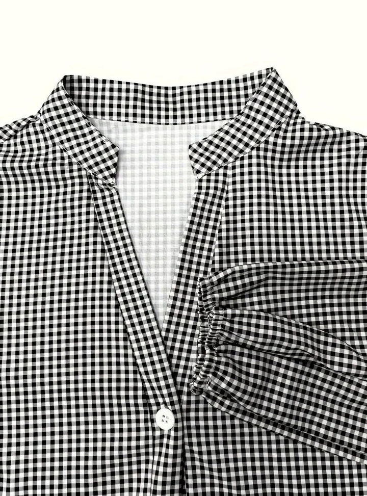 Women's Gingham Button-Front Ruffle Hem Mini Dress