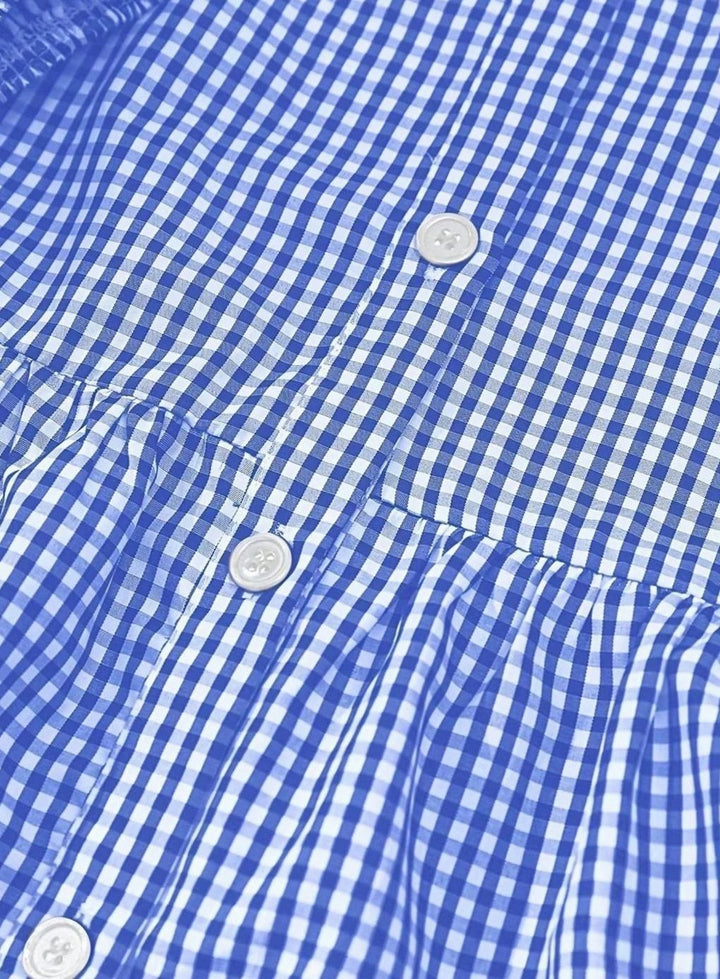 Women's Gingham Button-Front Ruffle Hem Mini Dress