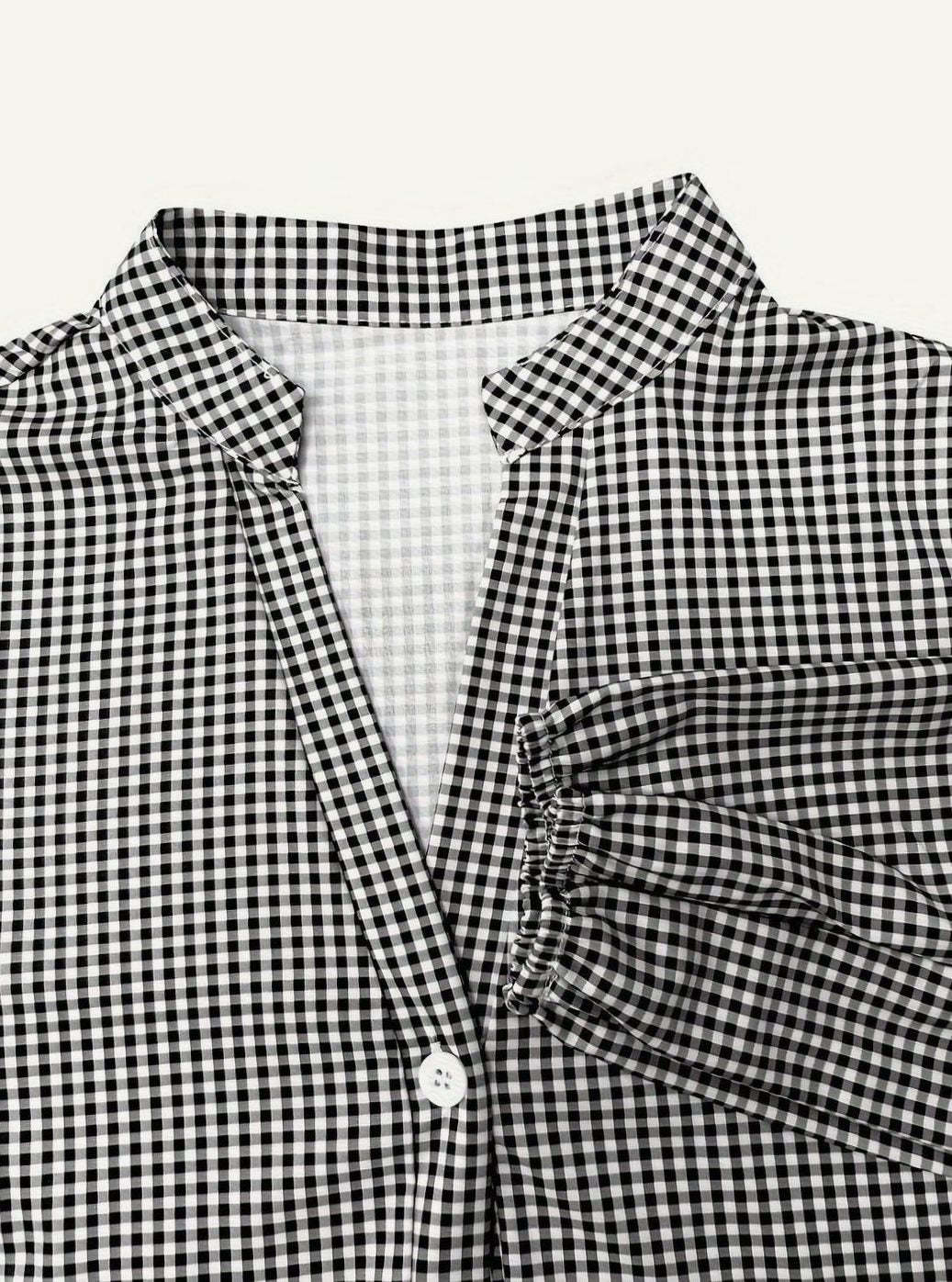Women's Gingham Tiered Mini Dress 3/4 Puff Sleeve Button-Down