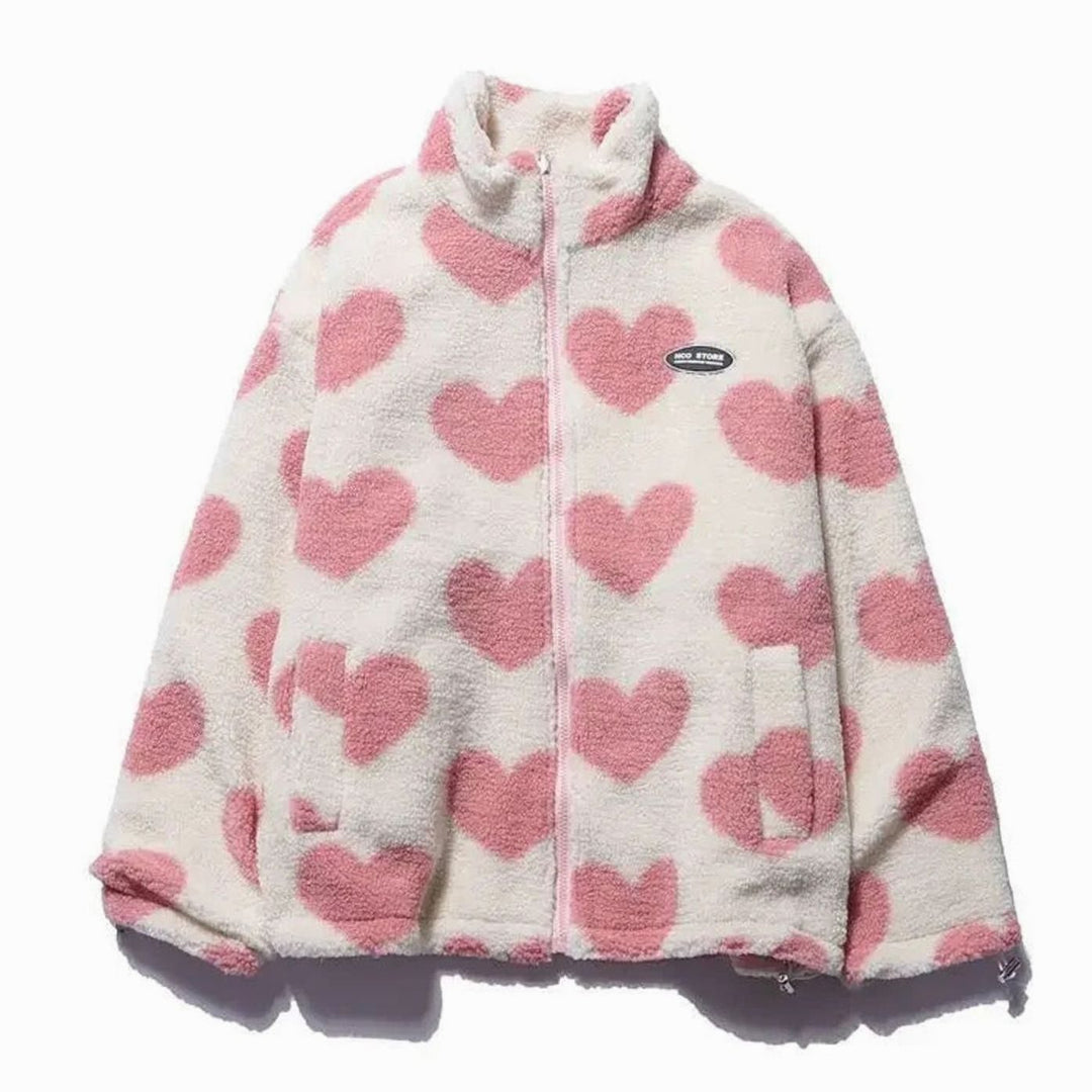 Women's Heart-Print Sherpa Zip-Up Fleece Jacket