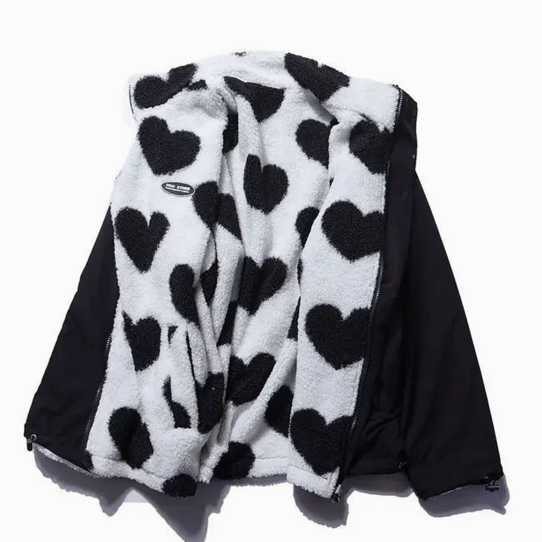Women's Heart-Print Sherpa Zip-Up Fleece Jacket