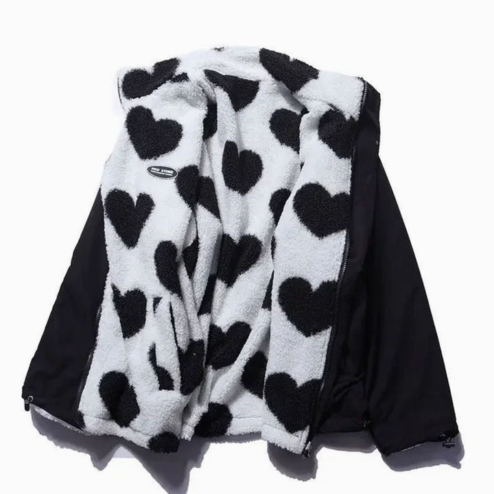 Women's Heart-Print Sherpa Zip-Up Fleece Jacket