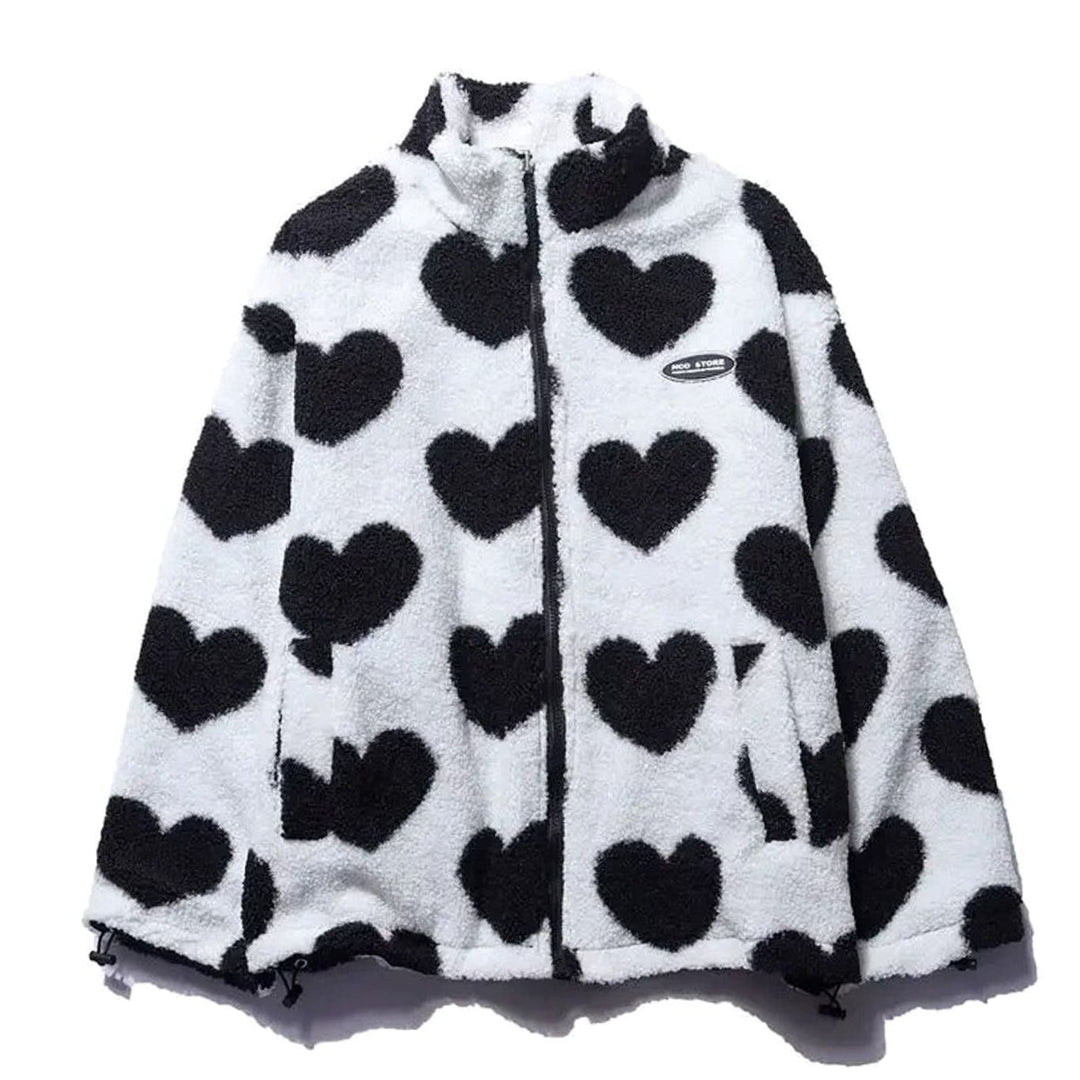 Women's Heart-Print Sherpa Zip-Up Fleece Jacket