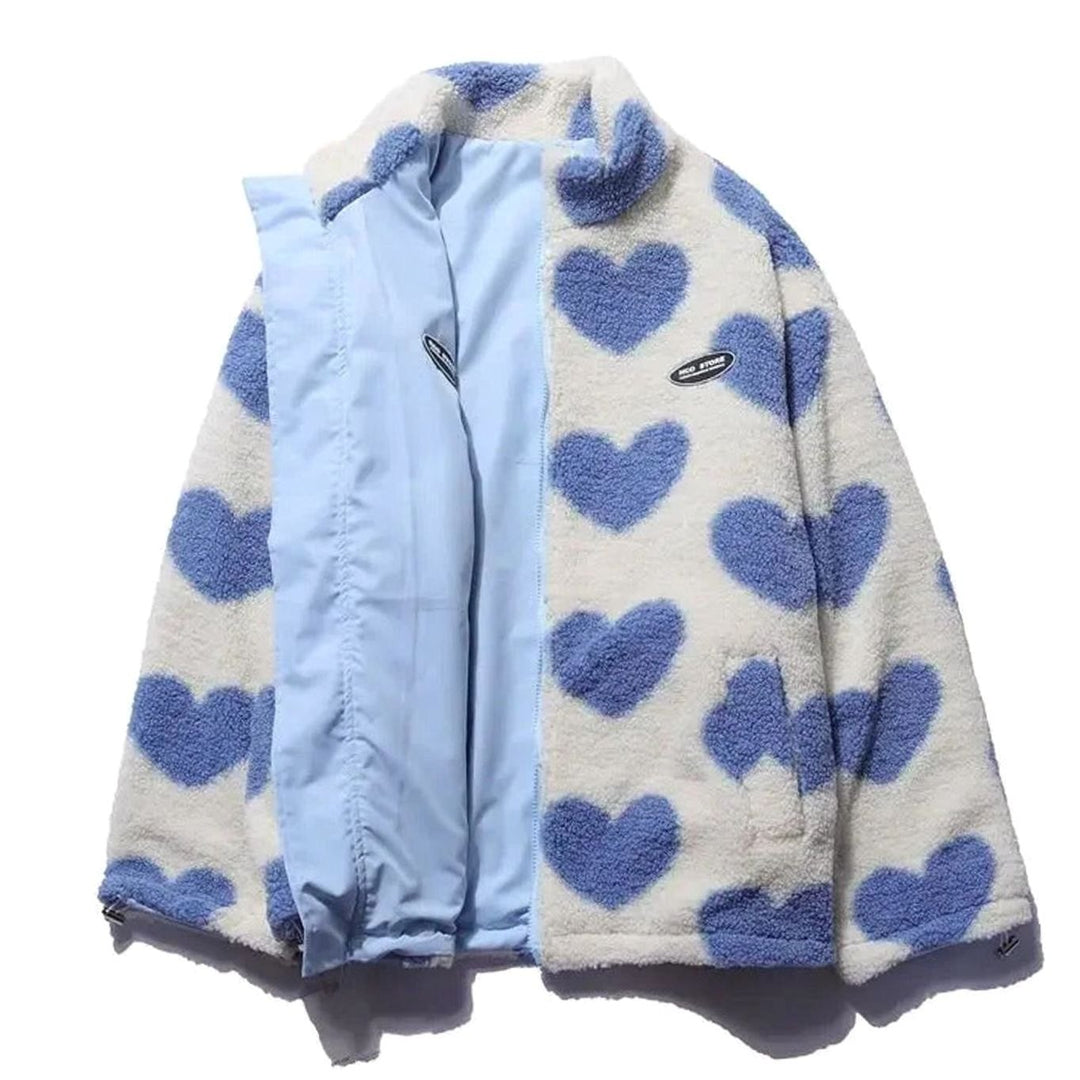Women's Heart-Print Sherpa Zip-Up Fleece Jacket