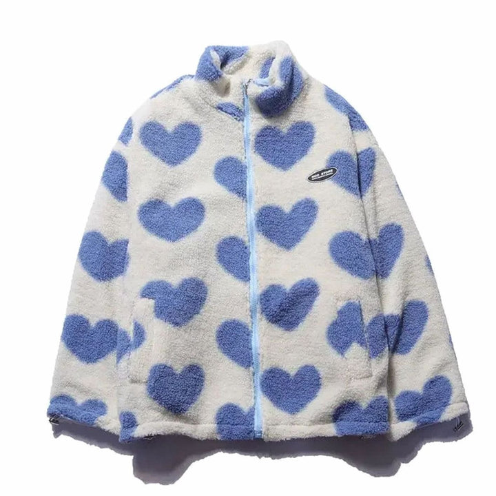 Women's Heart-Print Sherpa Zip-Up Fleece Jacket