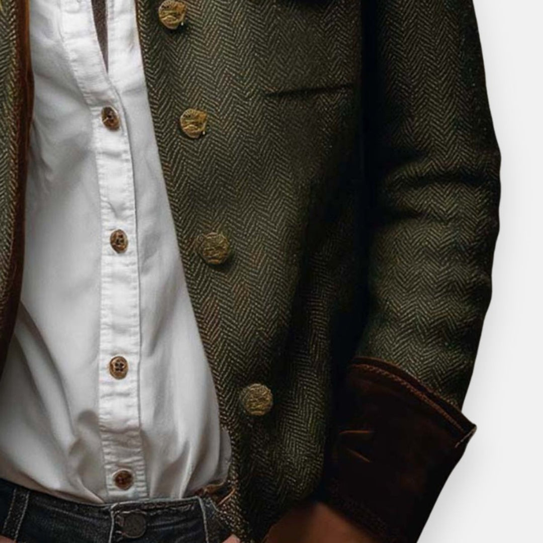 Women's Herringbone Tweed Utility Quilted Jacket Gold Buttons