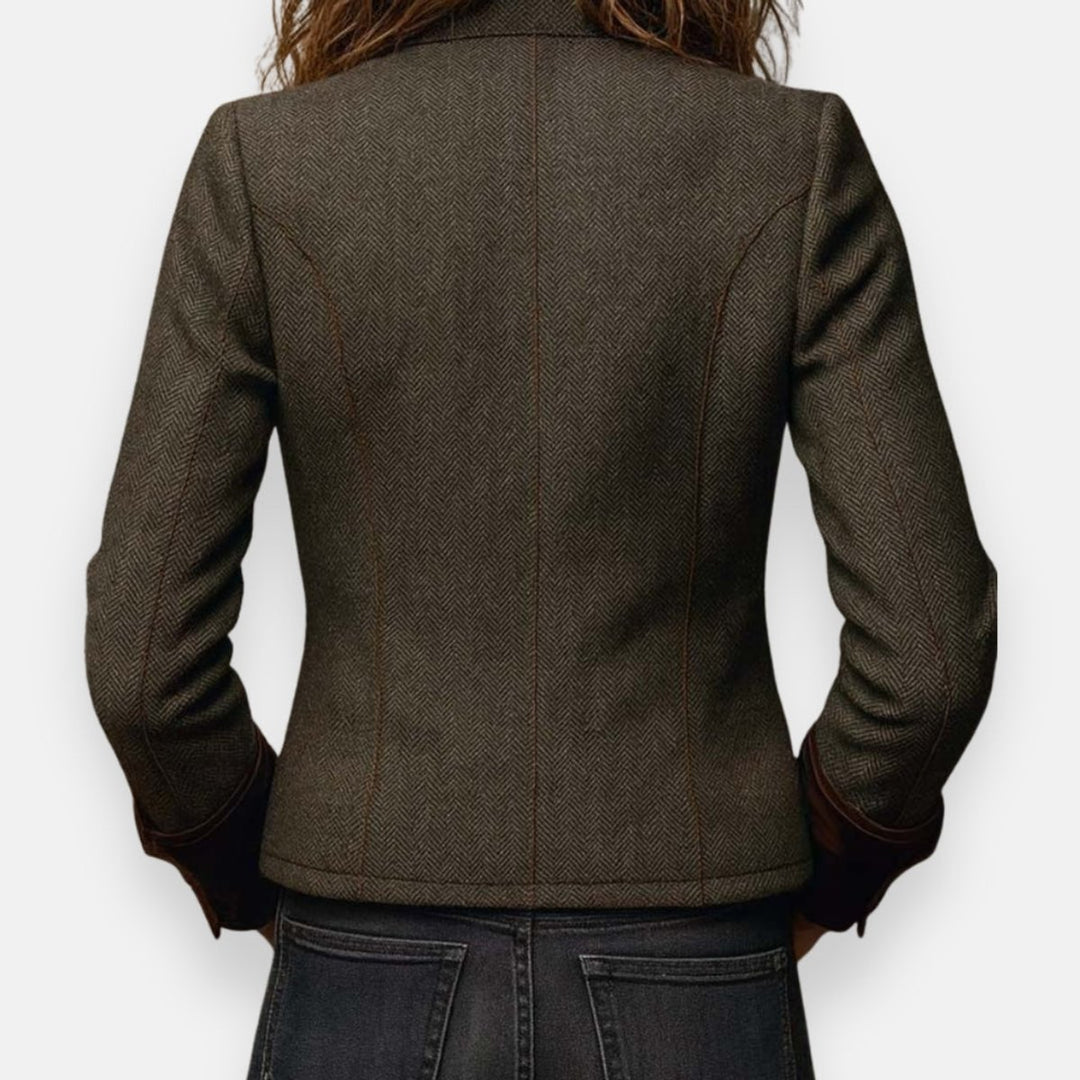 Women's Herringbone Tweed Utility Quilted Jacket Gold Buttons