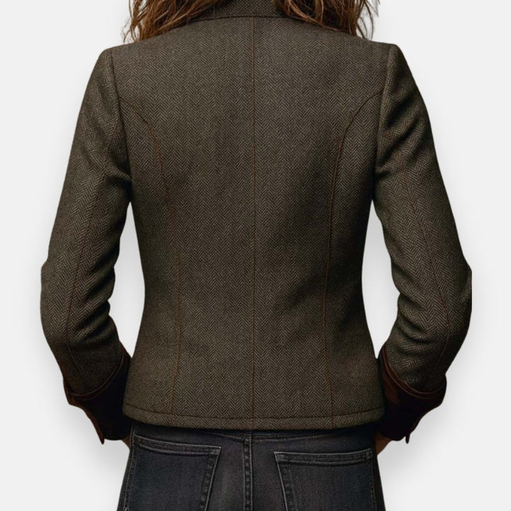 Women's Herringbone Tweed Utility Quilted Jacket Gold Buttons