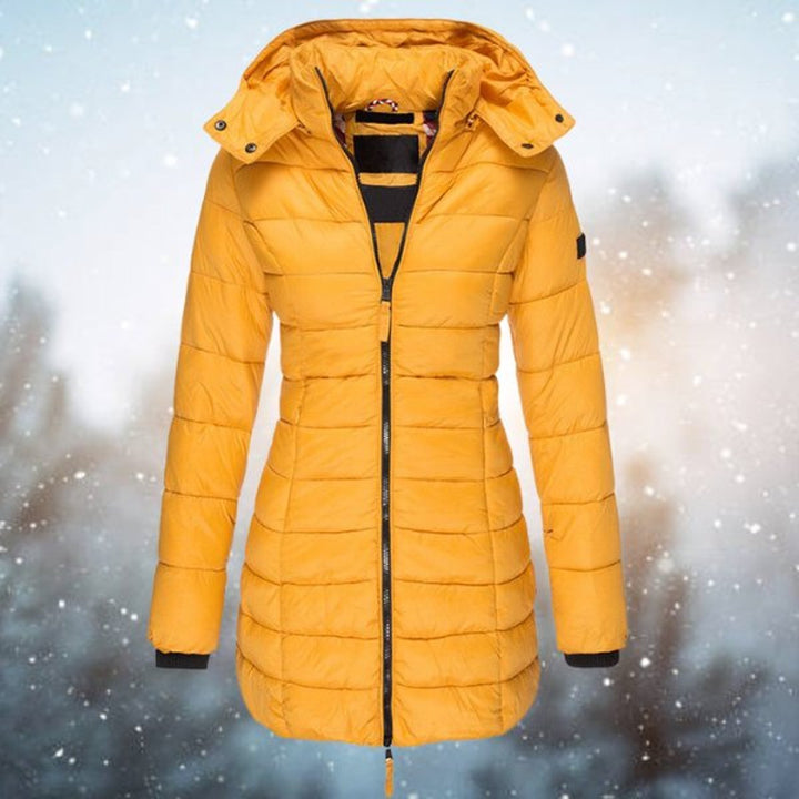 Women's Hooded Longline Quilted Jacket Zip-Up Puffer Coat - Yellow