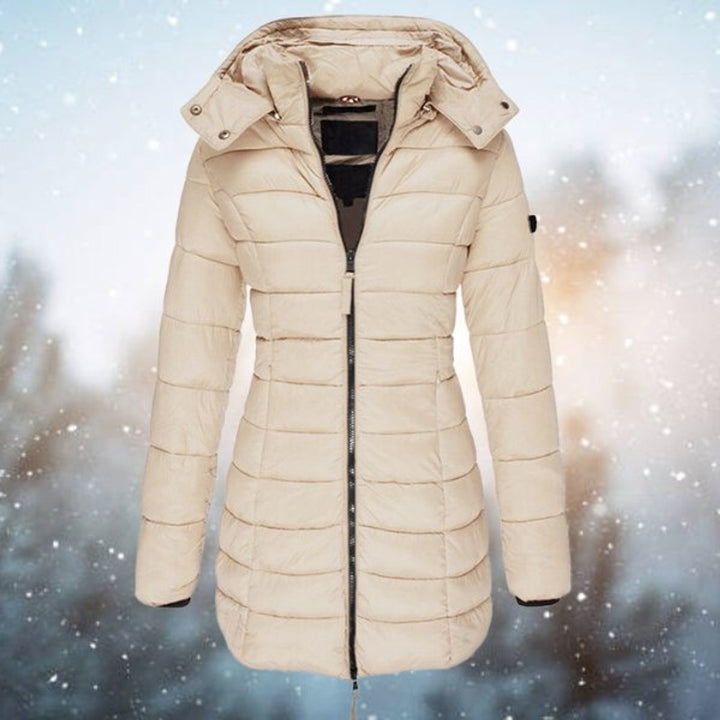 Women's Hooded Longline Quilted Jacket Zip-Up Puffer Coat - Khaki