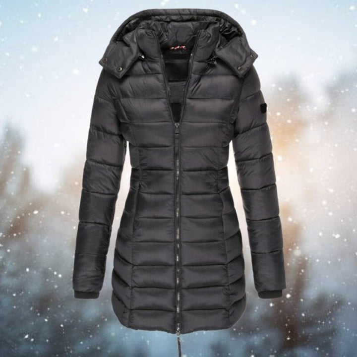 Women's Hooded Longline Quilted Jacket Zip-Up Puffer Coat - Black