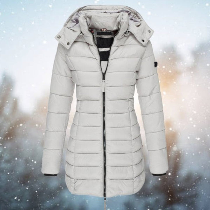 Women's Hooded Longline Quilted Jacket Zip-Up Puffer Coat - Grey
