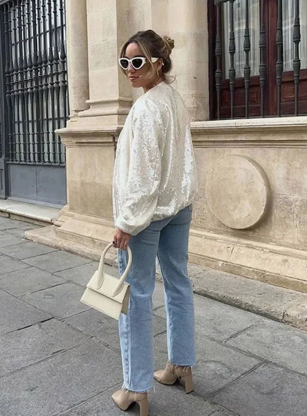 Women's Iridescent Sequin Zip-Up Light Bomber Jacket