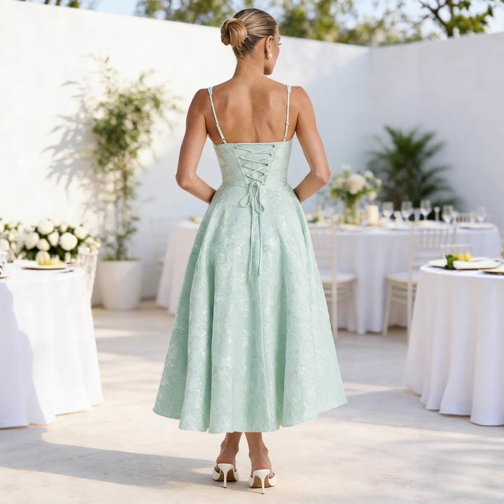 Women's Jacquard Corset Bodice Flared Midi Cocktail Dress