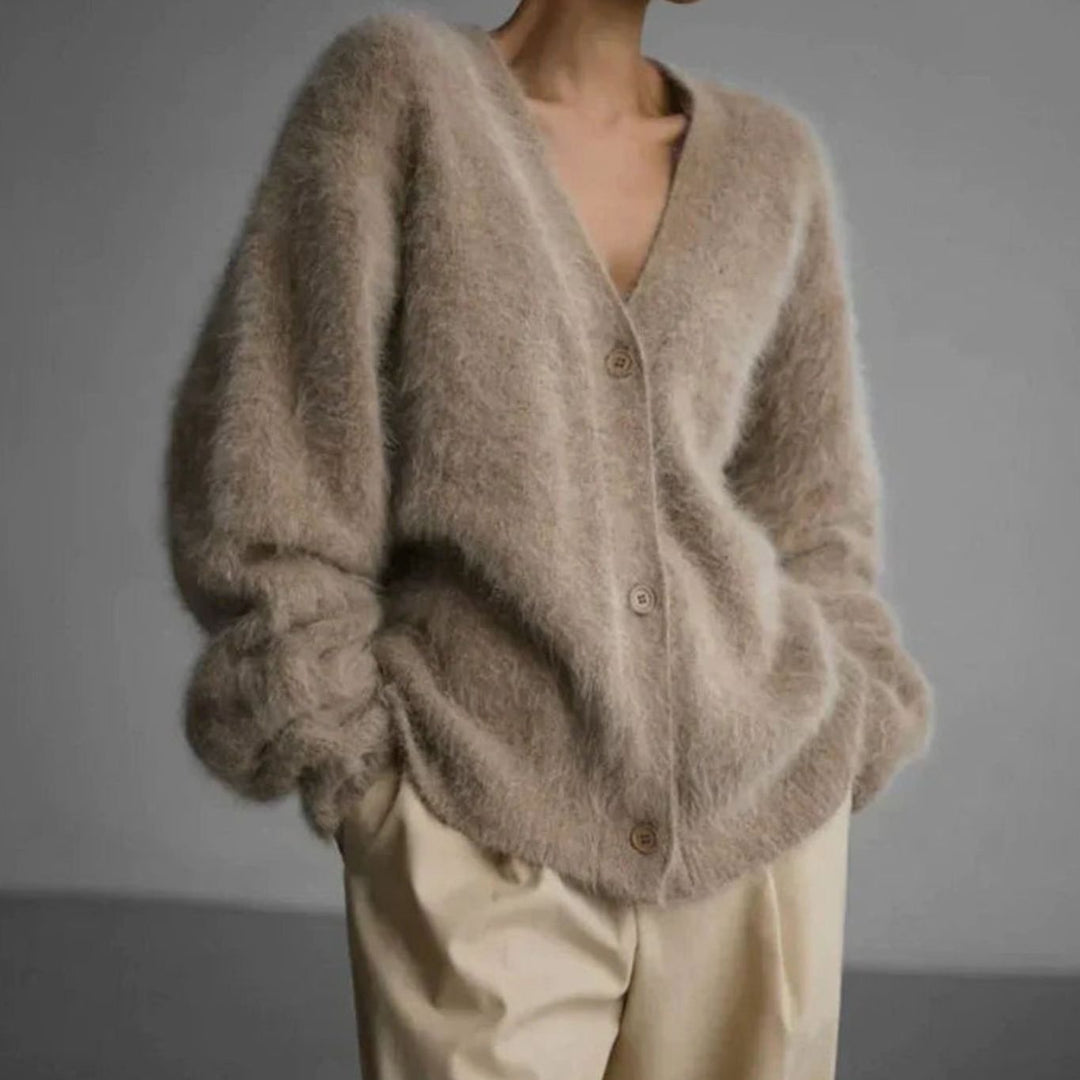 Women's Jumper Fluffy V-Neck Button-Front Oversized Cardigan