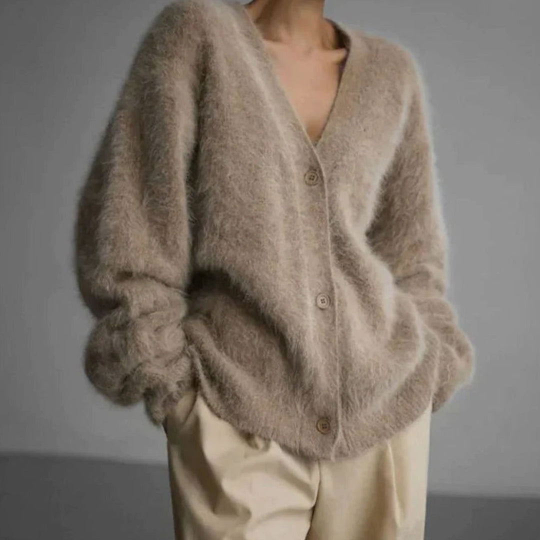 Women's Jumper Fluffy V-Neck Button-Front Oversized Cardigan