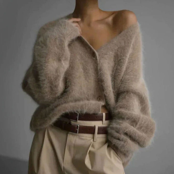 Women's Jumper Fluffy V-Neck Button-Front Oversized Cardigan