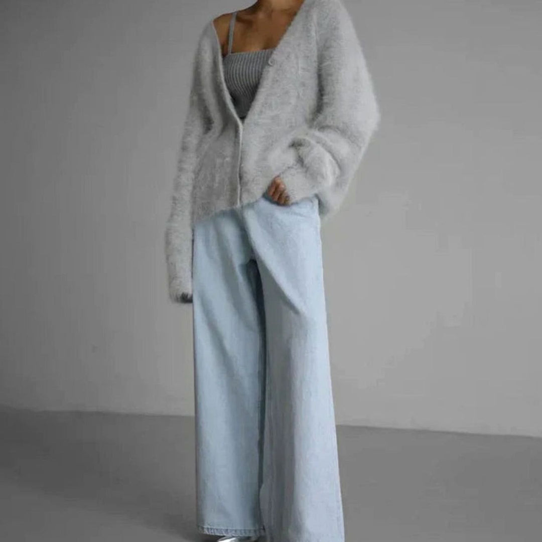 Women's Jumper Fluffy V-Neck Button-Front Oversized Cardigan
